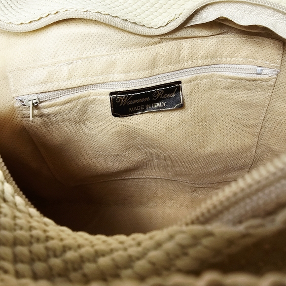 NWT Vintage Warren Reed Cream Fabric/Gold Straw Basketweave Design Shoulder Bag - Picture 9 of 10